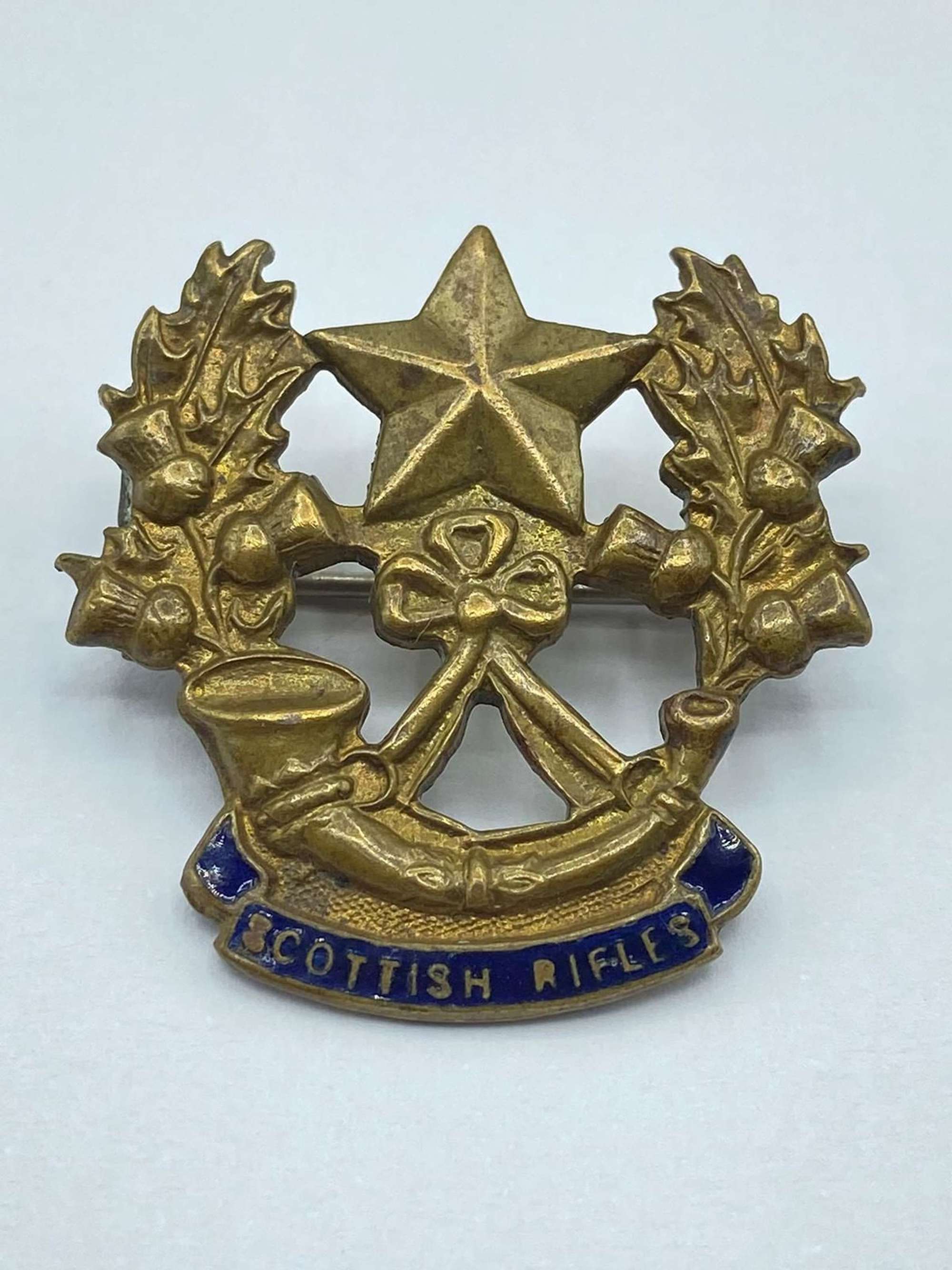 WW1 Cameronians Scottish Rifles Enamel & Brass Sweetheart Brooch
