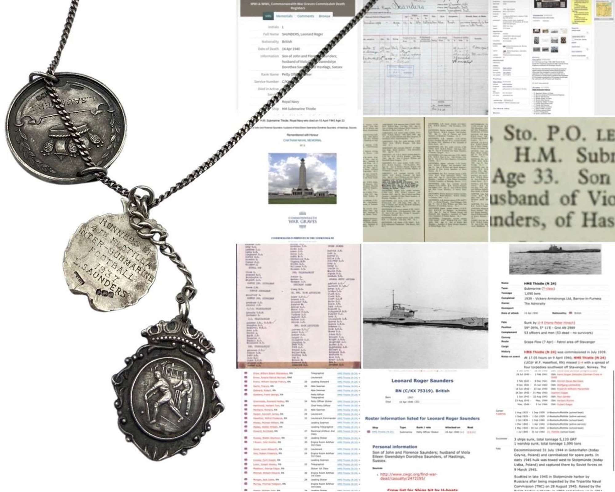 WW2 Submariners L R Saunders Hms Thistle Sunk By U-Boat Silver Medals