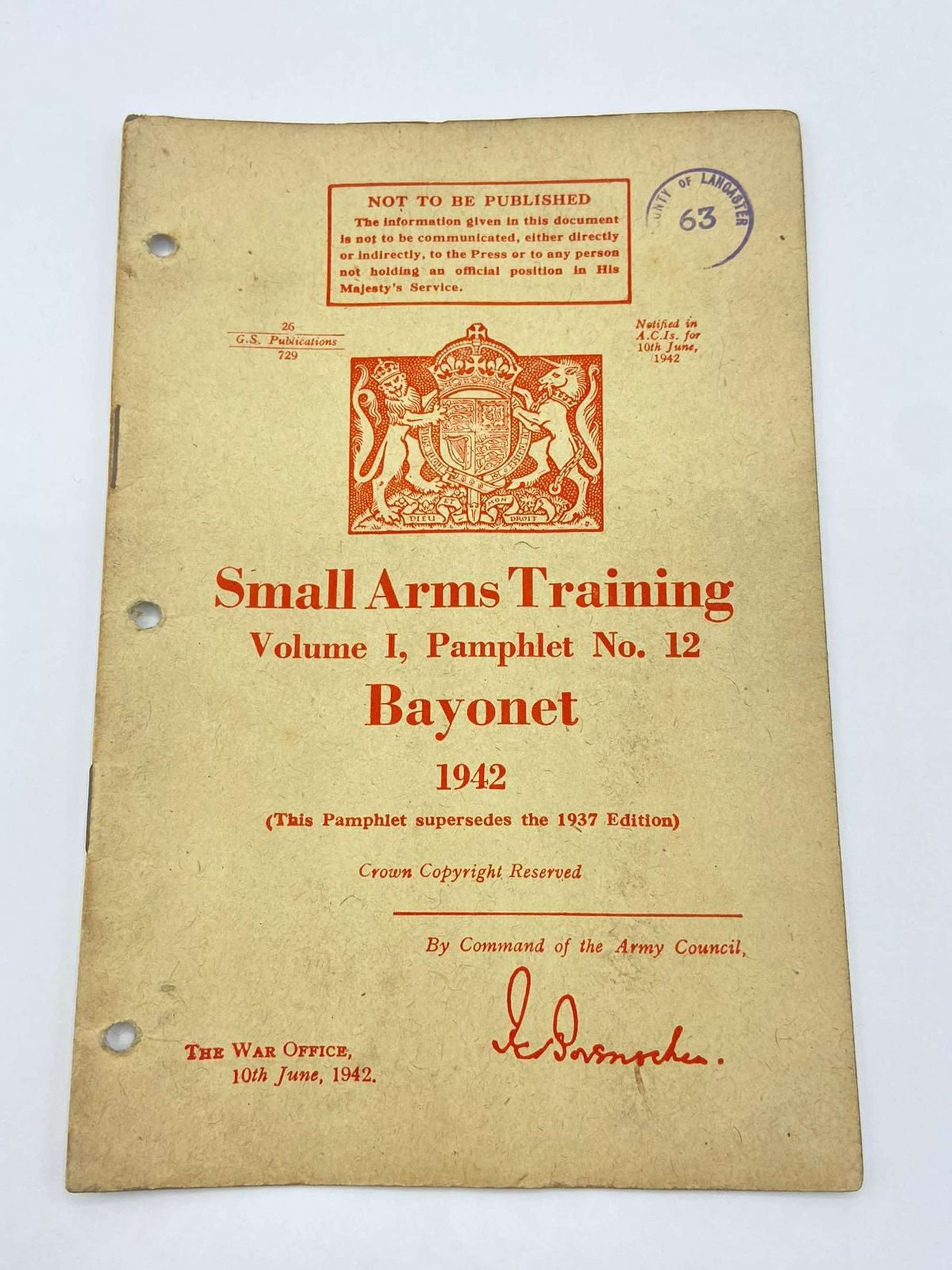 WW2 British Army Small Arms Training Bayonet 1942 Pamphlet