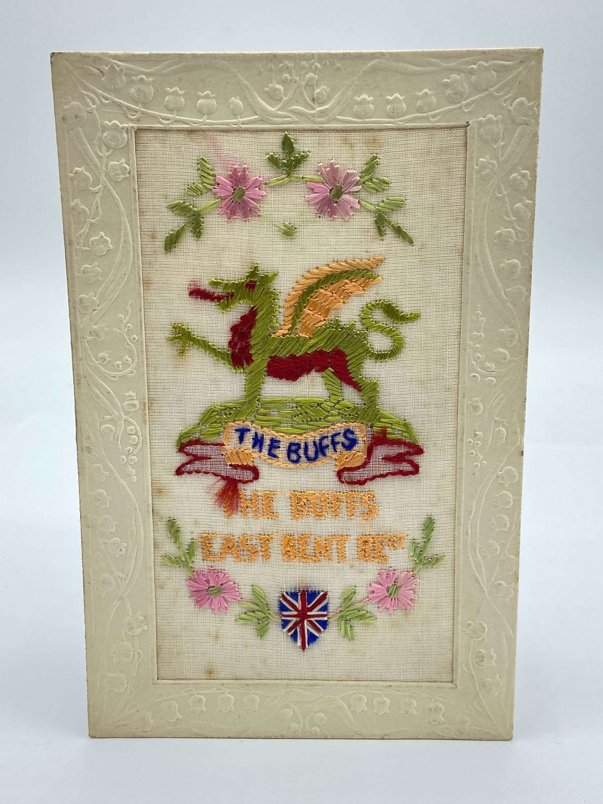 WW1 Embroidered Silk The Buffs East Kent  Regimental Postcard