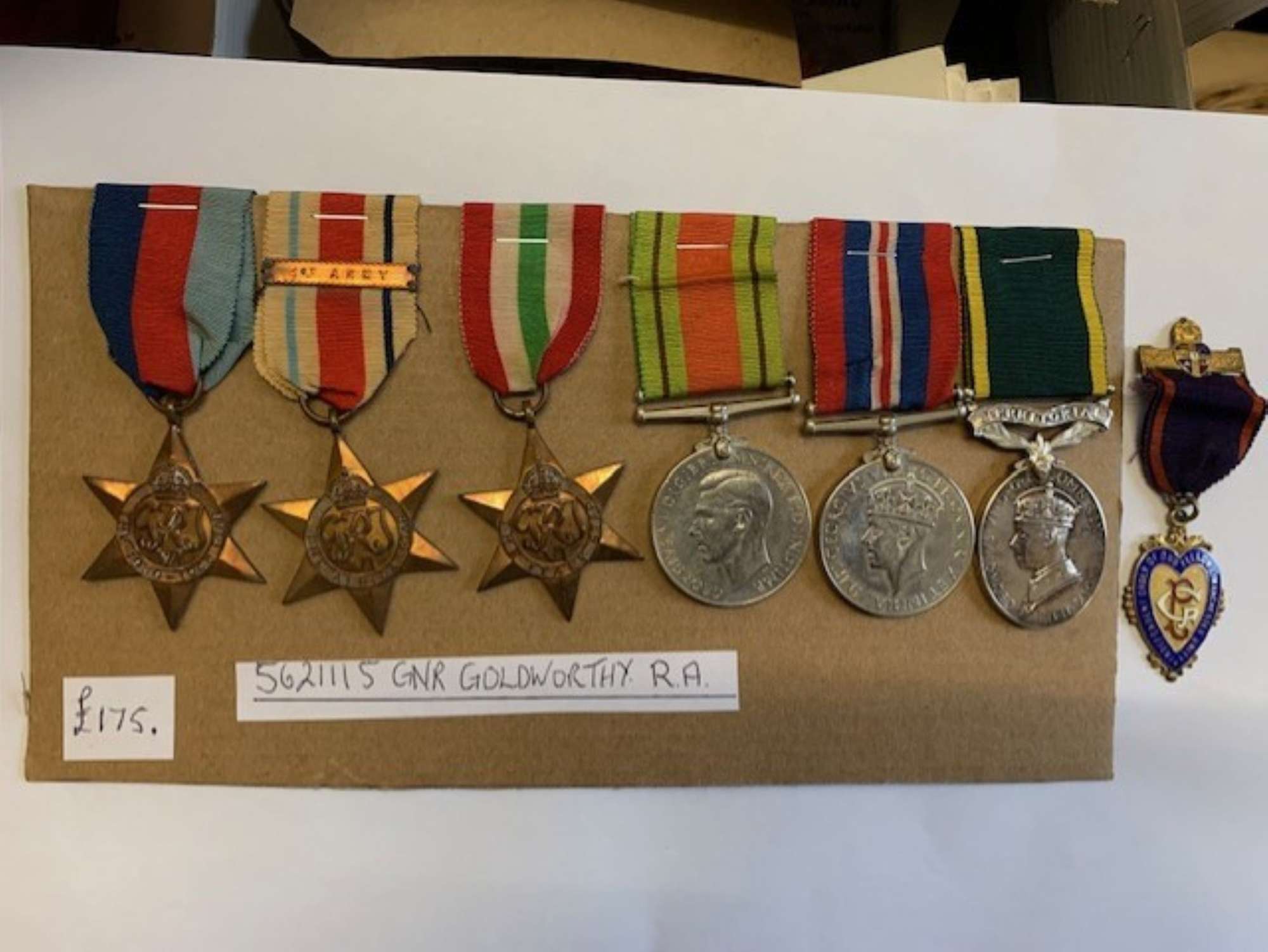 WW2 MEDAL GROUP NAMED TO GNR GOLDWORTHY. RA