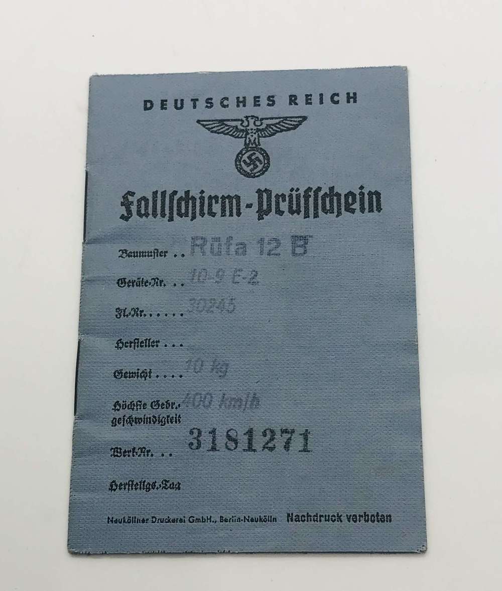 Luftwaffe parachute inspection booklet 1944