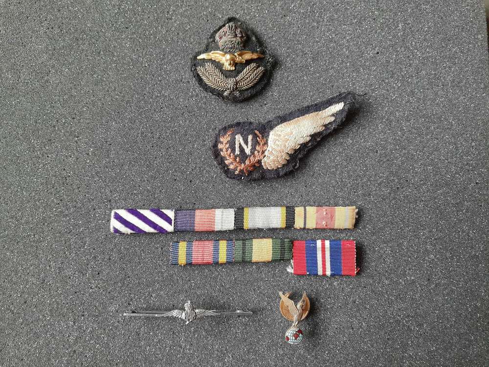 RAF Bullion Cap Badge, Navigator , and DFC and campaign Ribbons