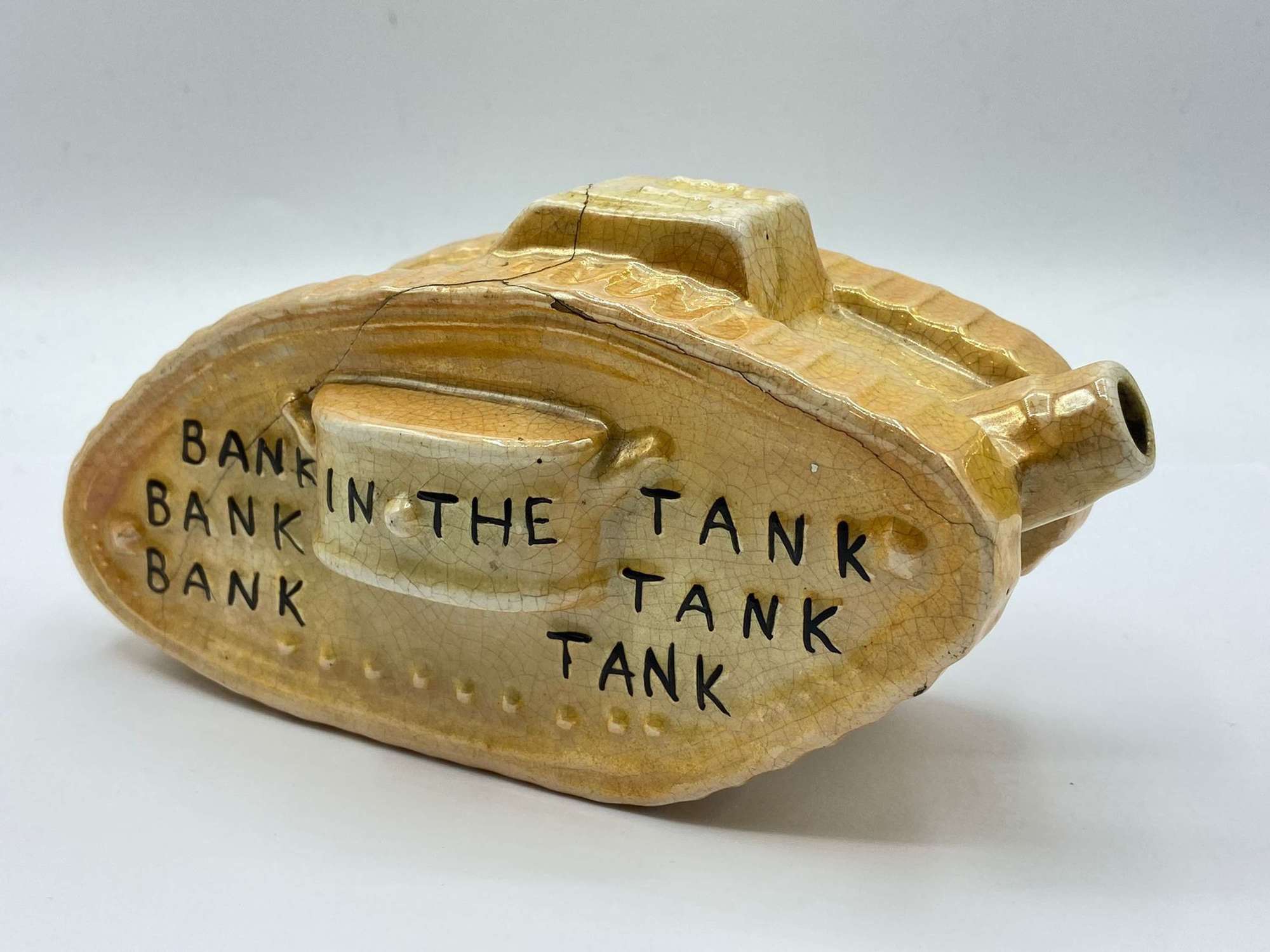 WW1 Period British Ceramic Porcelain Bank In The Tank Money Box