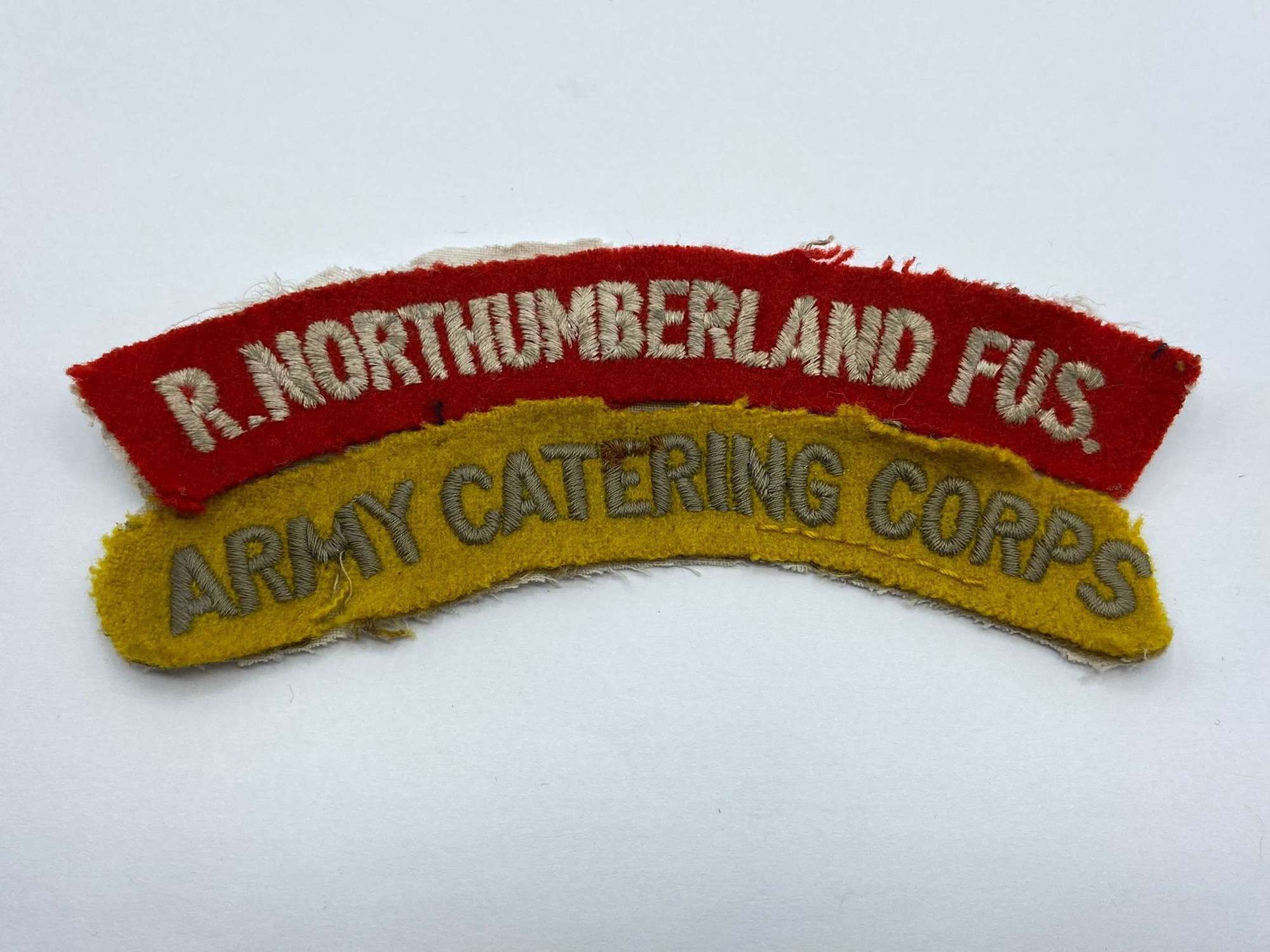 WW2 Shoulder Titles Northumberland Fusiliers & Army Catering Corps