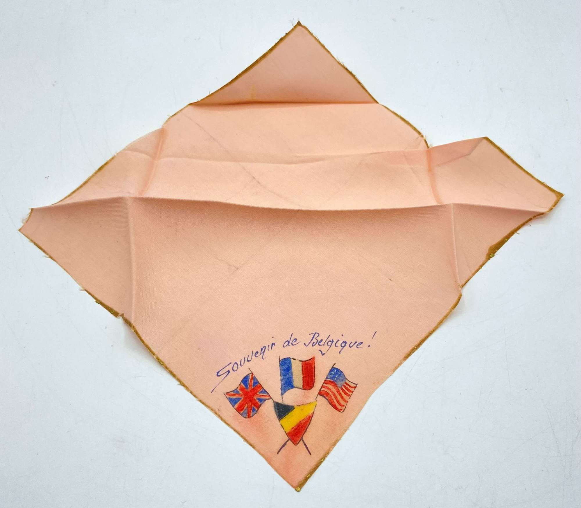WW1 British Army Silk Souvenir Of Belgium Sweethearts Handkerchief