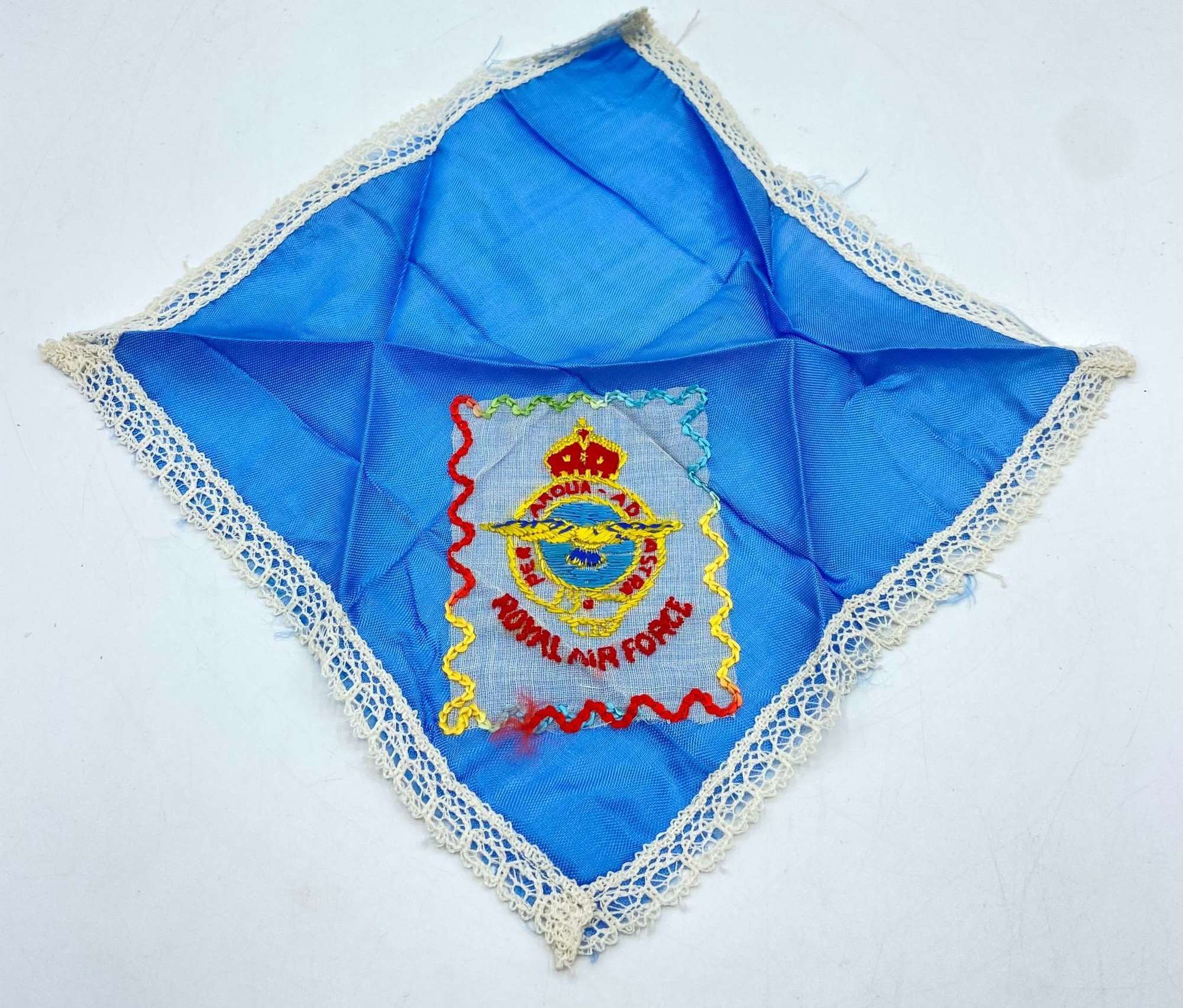 WW2 Silk & Lace Royal Air Force RAF Blue Sweetheart Handkerchief