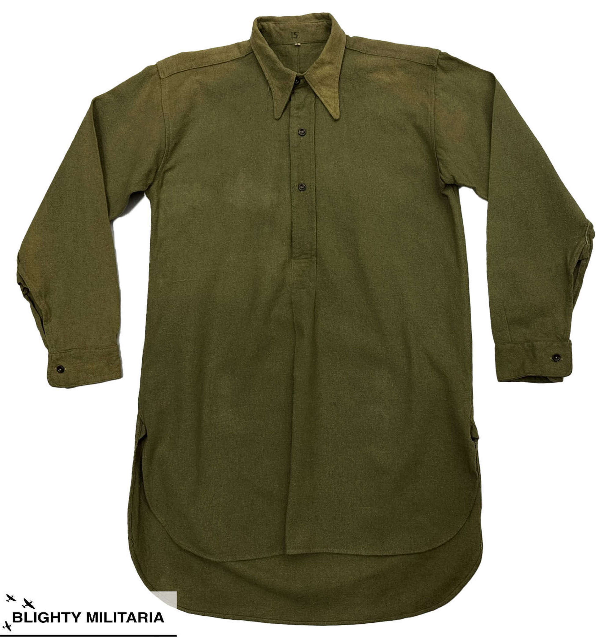 Original 1940s British Green Wool Work Shirt - Size 15 1/2
