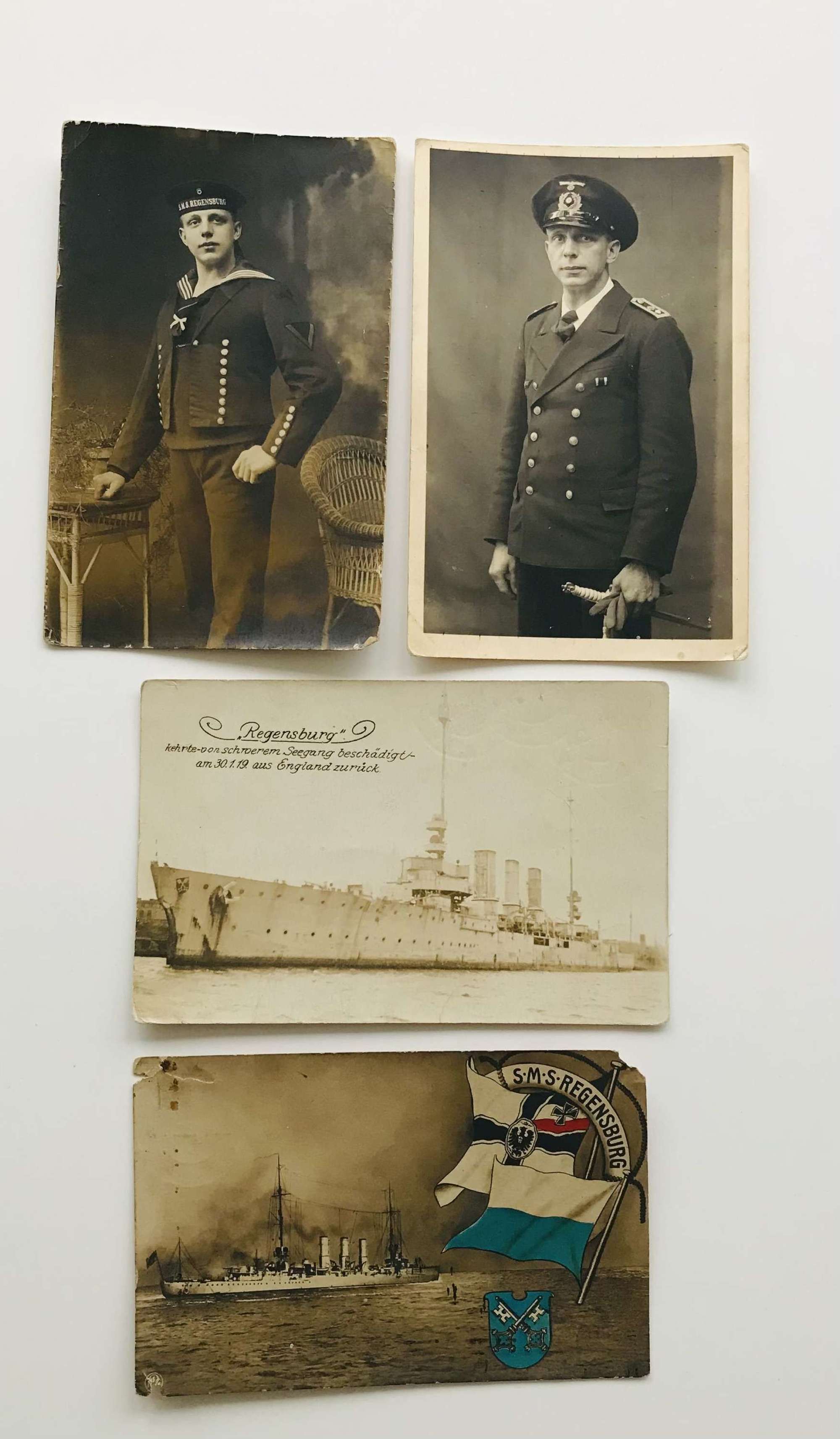 Four postcards of German Navy sailor from both conflicts