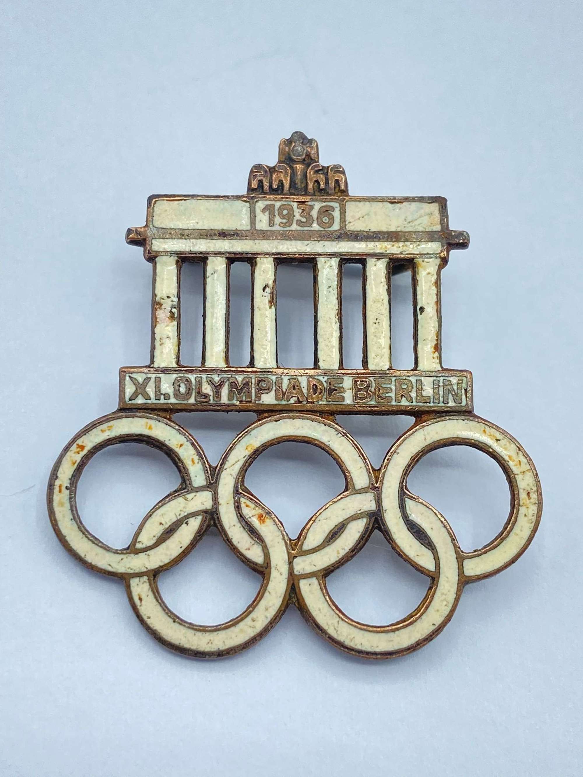 Pre WW2 German 1936 Olympics Berlin Enamel Badge Maker Marked DH