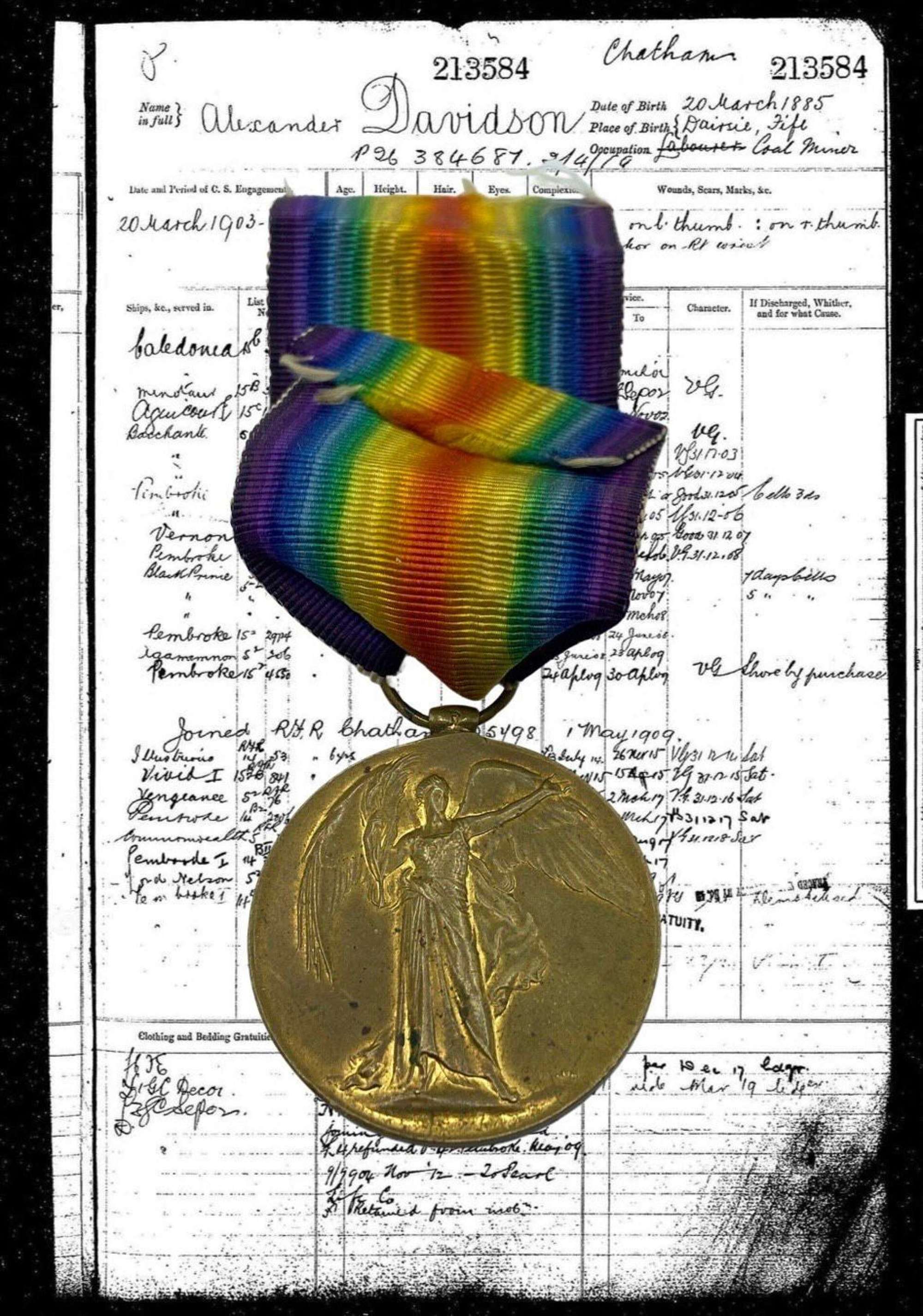 WW1 Victory Medal To Seaman A Davidson Royal Navy From Dairsie, Fife