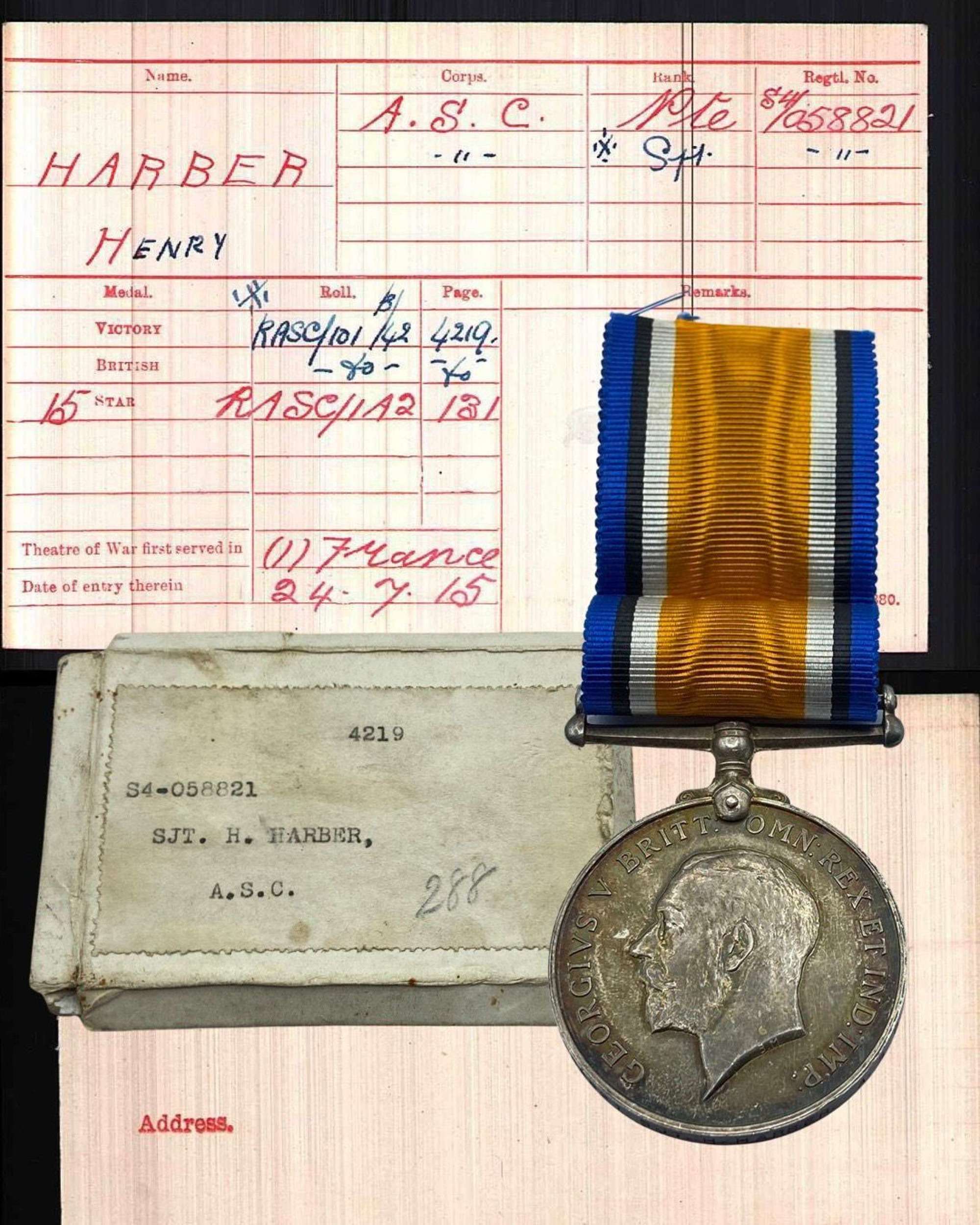 WW1 British War Medal To Sergeant H Barber Army Service Corps & Box