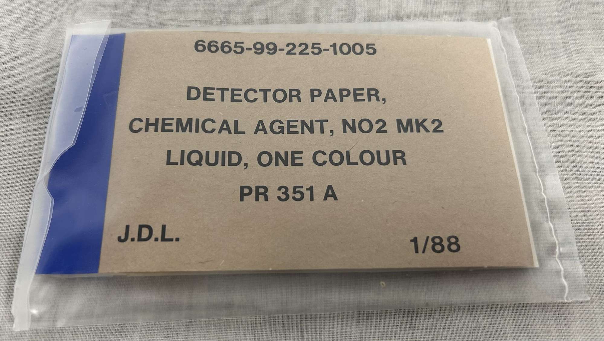 British Military NBC Detector Paper, No.2, Mk2 Liquid, One Colour, PR351A, 1/88