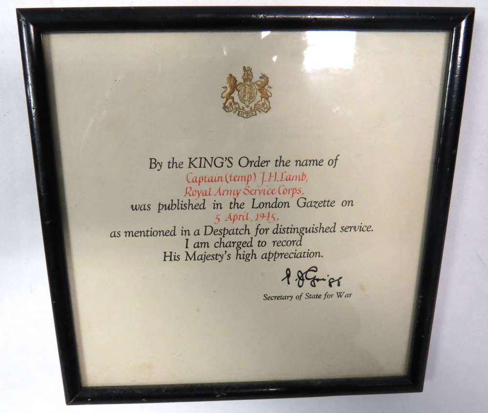 1945 Dated M.I.D Cert to Captain J.H.Lamb R.A.S.C