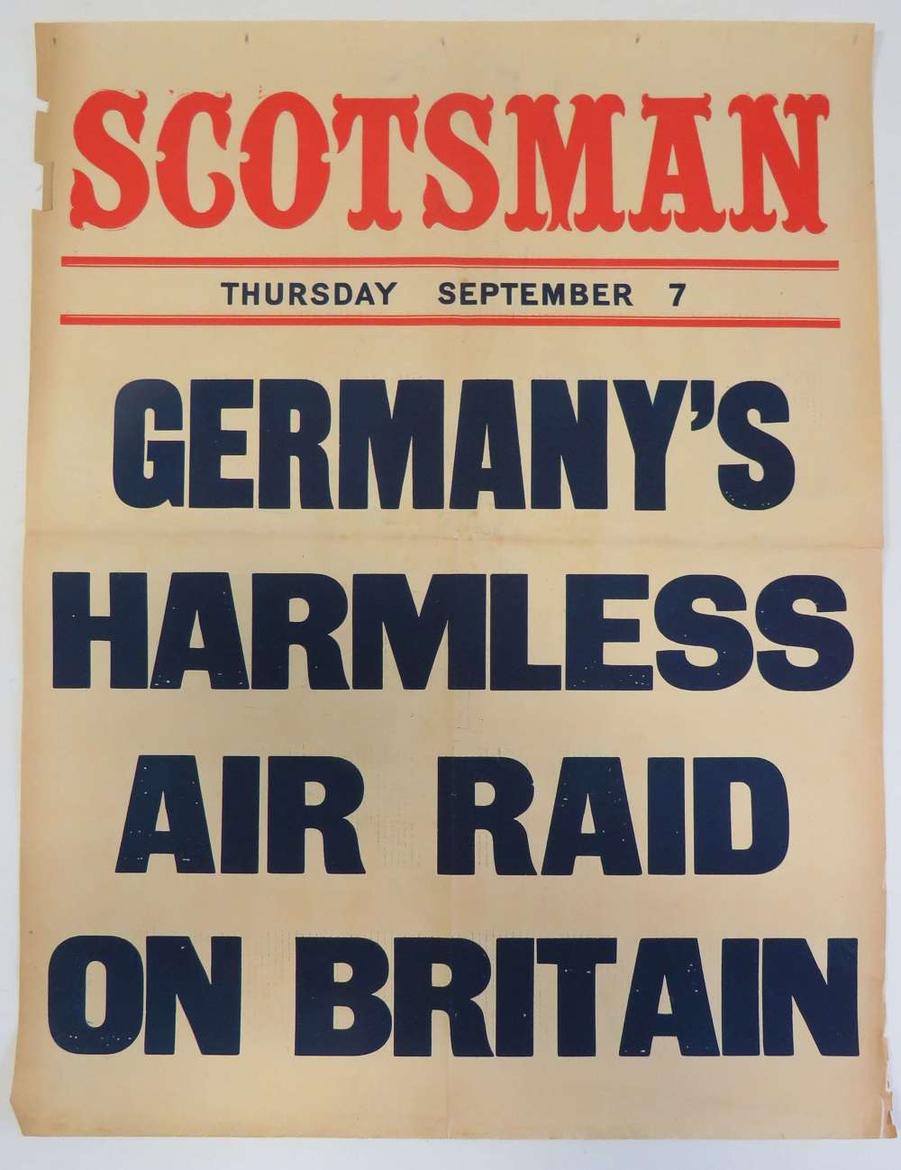 Early WW2 Phoney War Period Newspaper Billboard Poster