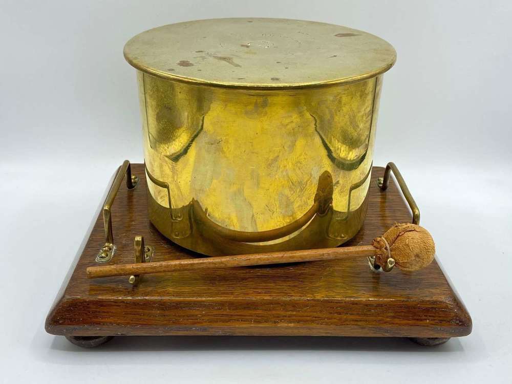 WW1 German Trench Art Shell Dinner Gong Nicely Mounted On An Oak Mount