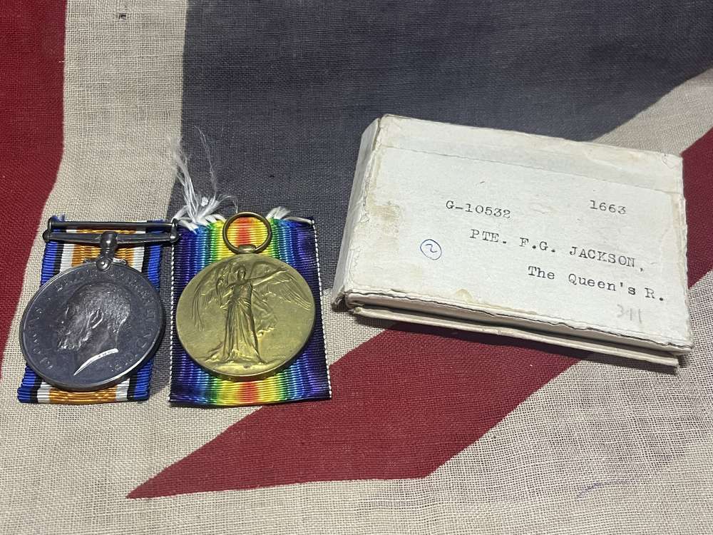 WWI Boxed Pair. Jackson. The Queens, Royal West Surrey Regiment.