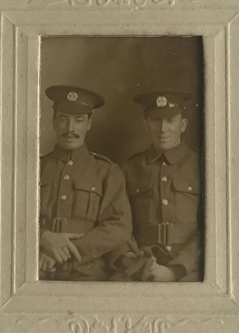 Small embossed portrait, photograph of British first war, Tommies