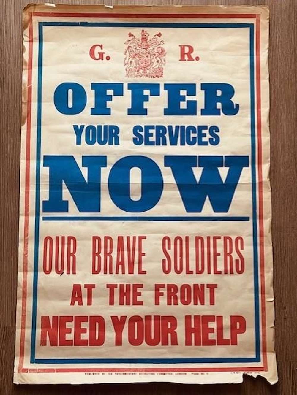 RARE ORIGINAL BRITISH WWI RECRUITING POSTER 1914-1918