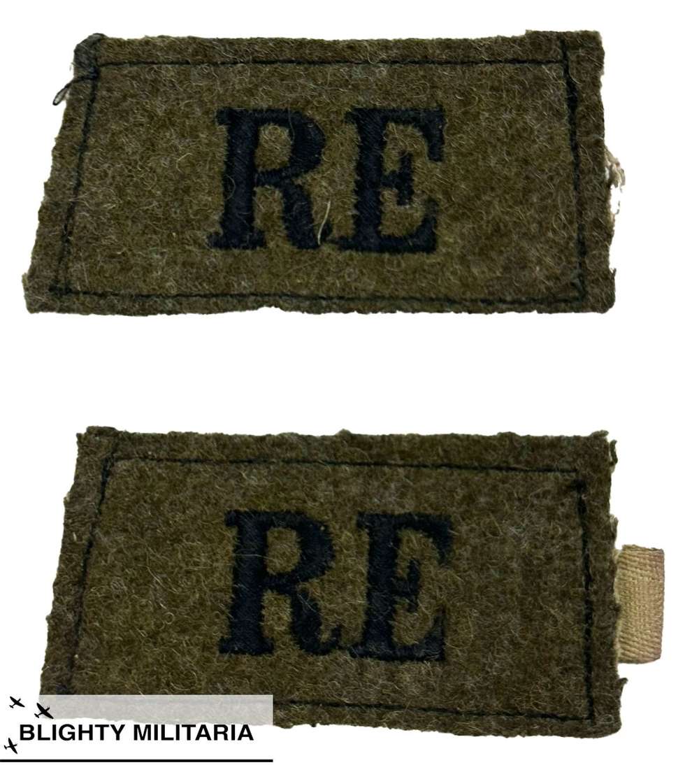 Original Pair of Royal Engineers Worsted Cloth Shoulder Titles