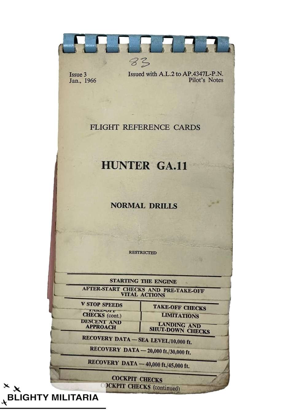 1966 Dated Hunter G.A 11&nbsp;Flight Reference Cards Normal Drills