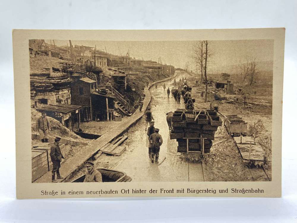 WW1 German Street In A Newly Built Town Behind The Front Postcard