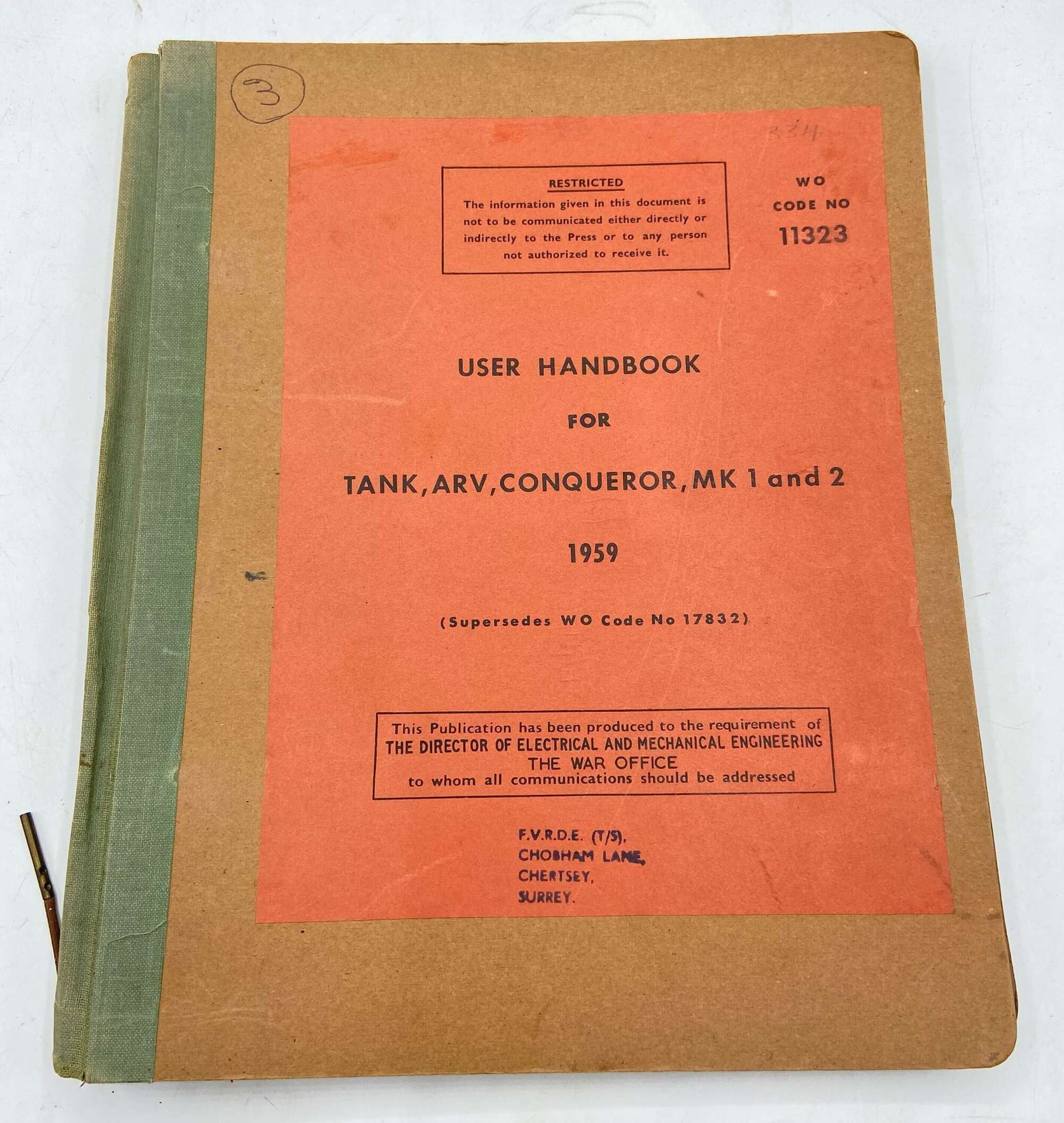 Post WW2 1959 British Workshop Manual For Conqueror Mk1 & 2 Tank ARV