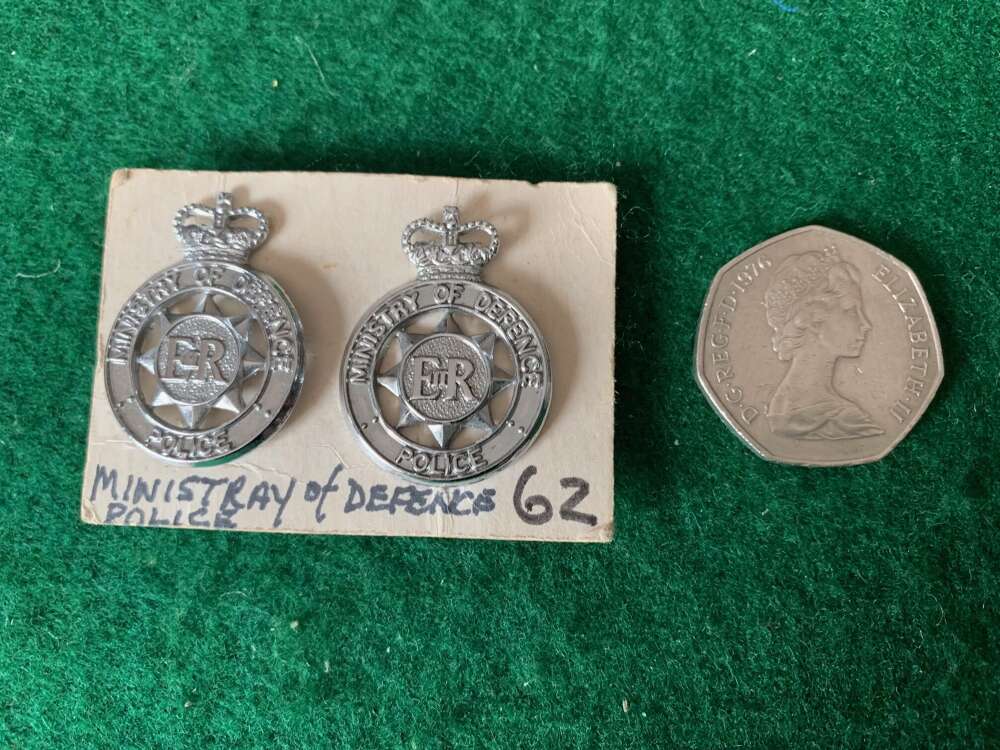 OBSOLETE M.O.D POLICE COLLAR BADGES free post UK.