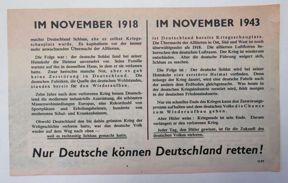 WW 2 Air Dropped on Germany Propaganda Leaflet G95