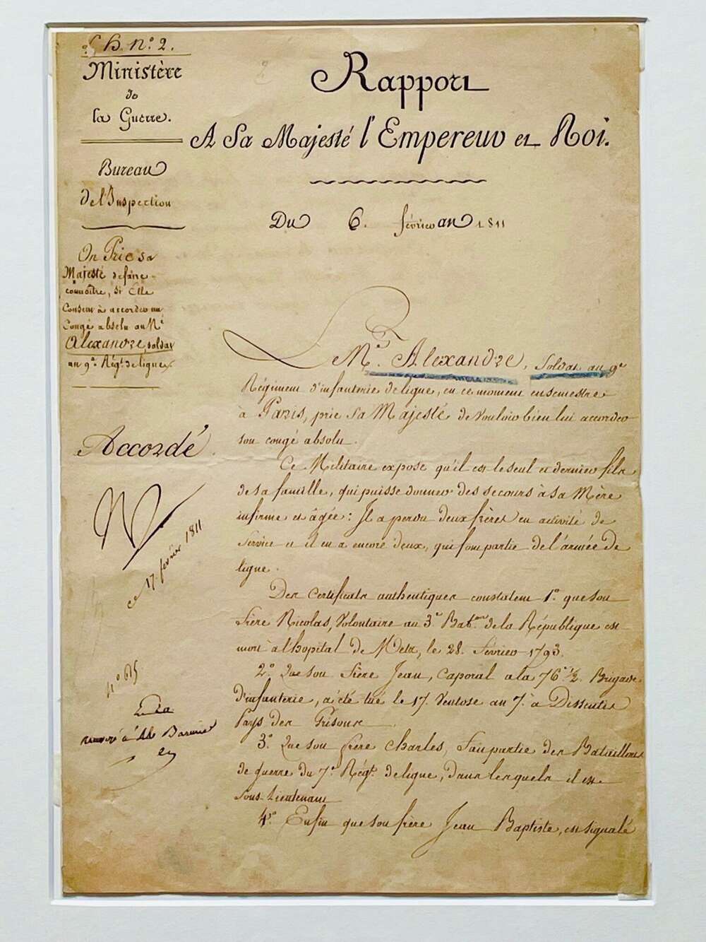 RARE NAPOLEON BONAPARTE REPORT HAND SIGNED AND DATED 1811.