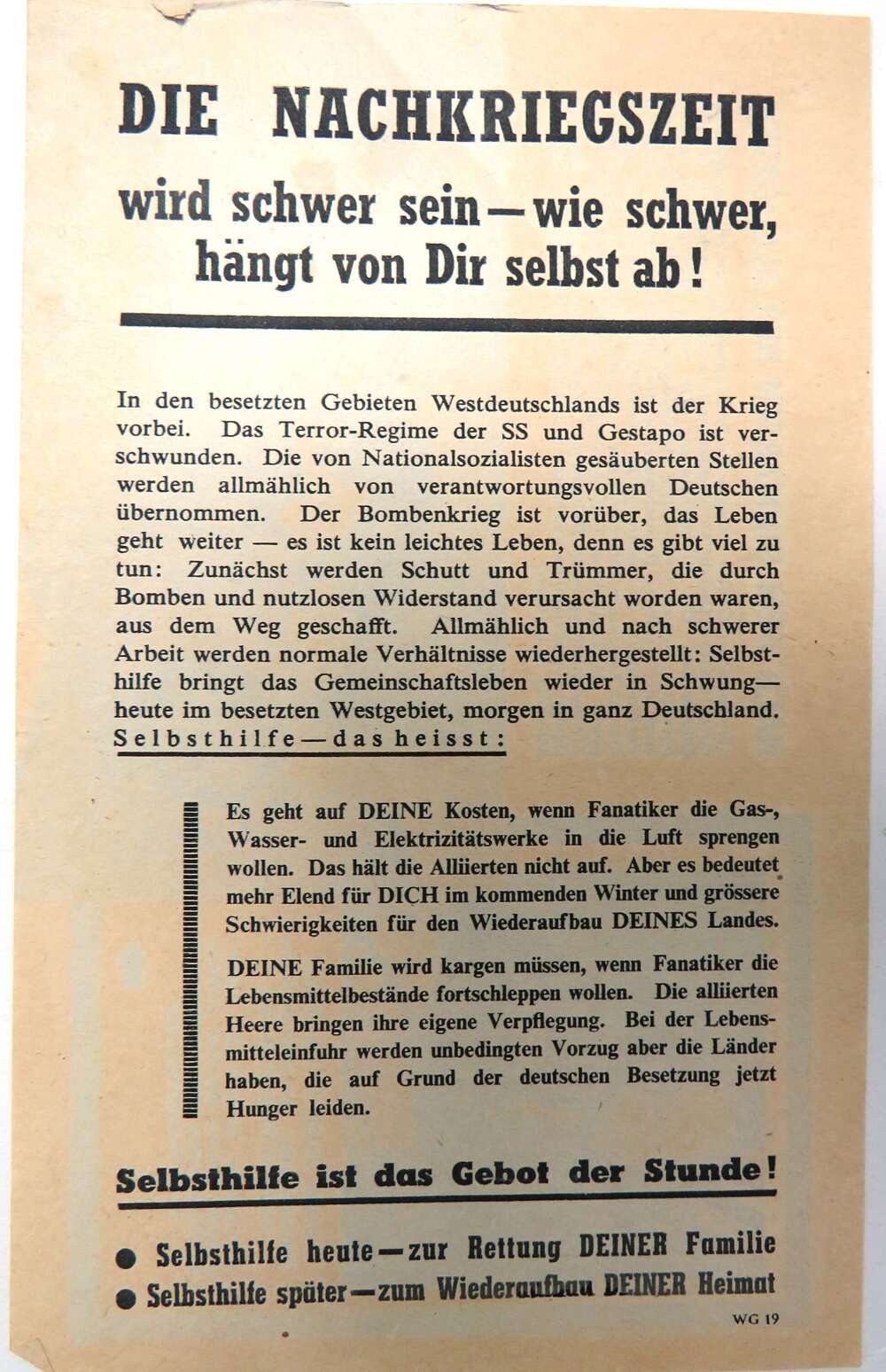 Rare Post D-Day Invasion German Air Dropped Leaflet On Germany WG19
