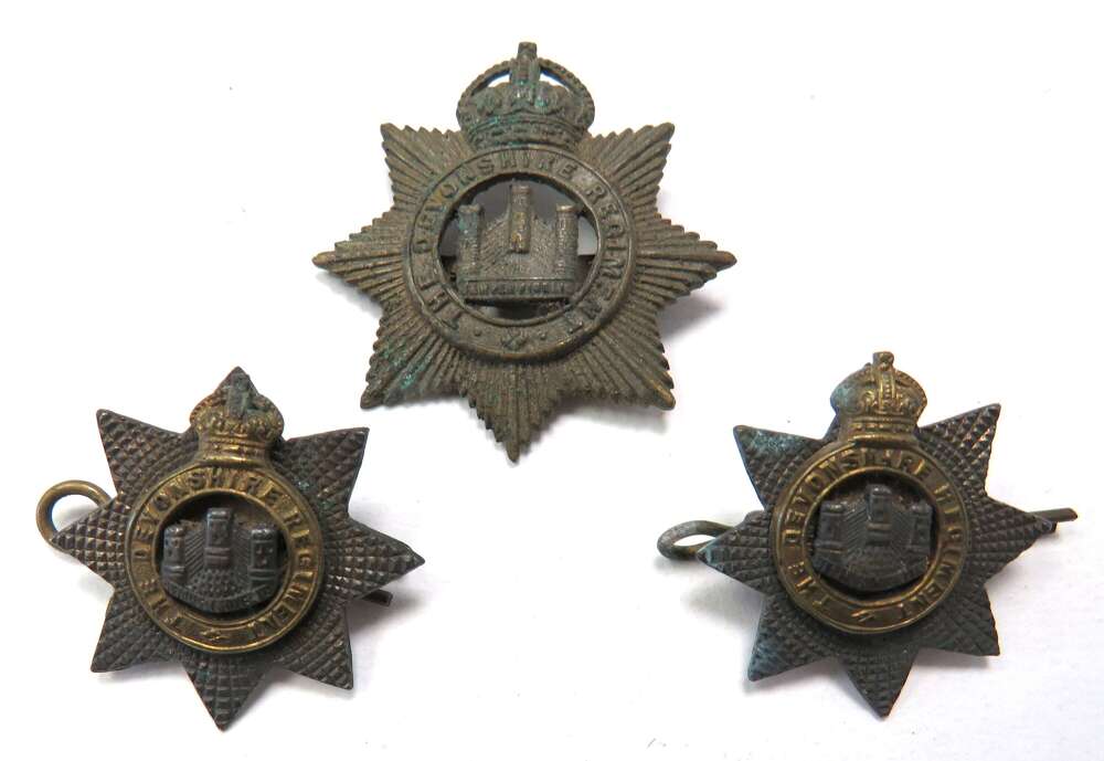 Pre WW1 Period Devonshire Regiment Officer Cap and Collar Badges