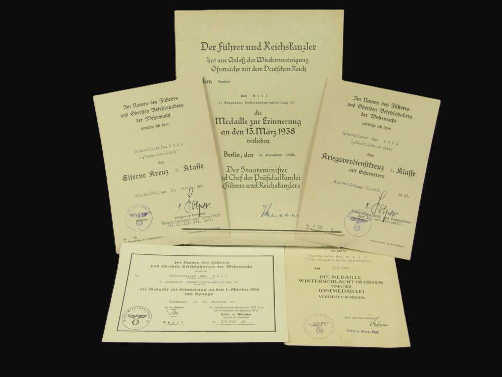 5 German WW2 Award Documents