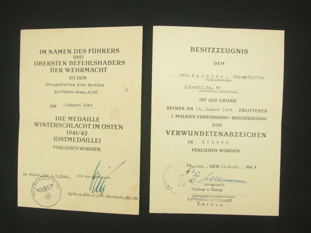 Two 1944 Dated German Award Documents