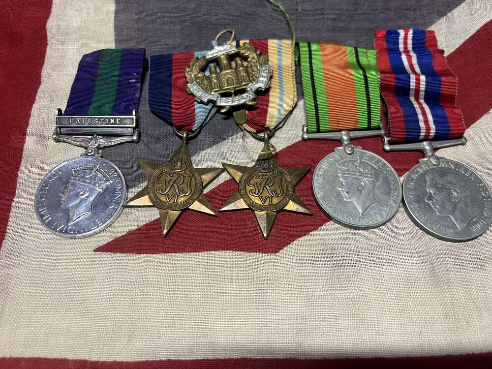 WWII grouping with pre war Palestine GSM. Pyrah. Essex Regiment.