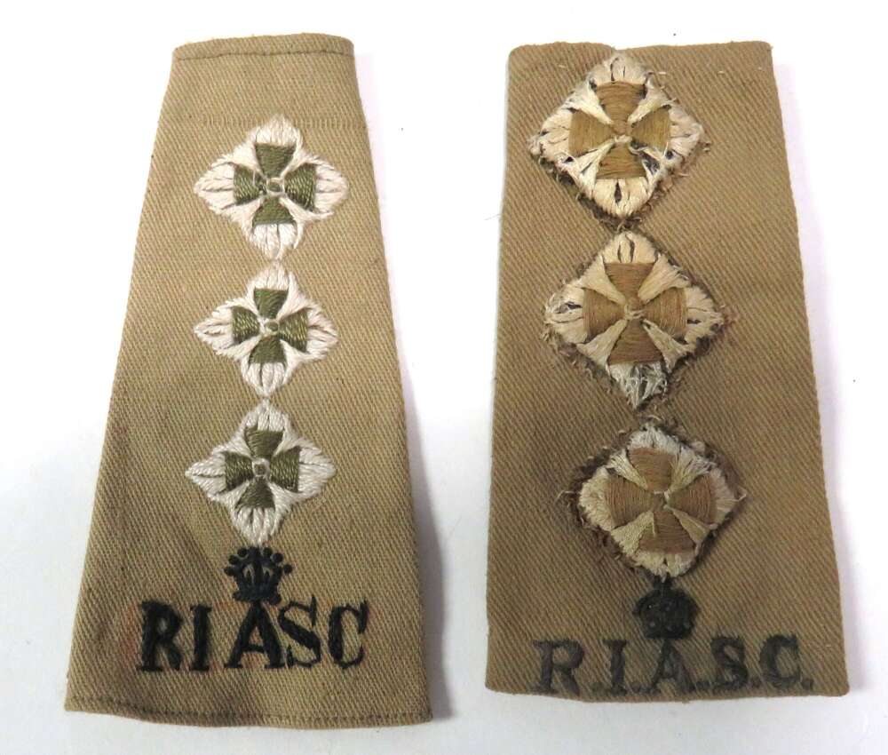 Two WW2 R.I.A.S.C Officer Slip on Rank Straps