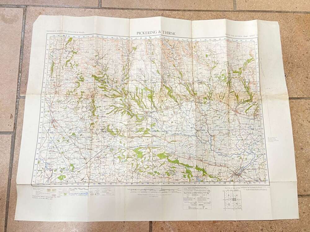 WW2 British Army War Office 1940 Dated Pickering & Thirsk Fabric Backed Map