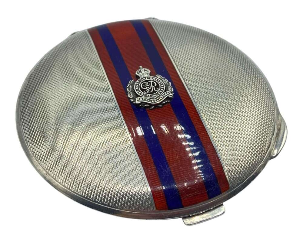 Pre WW2 Silver Hallmarked & Guilloch&eacute; Enamel Royal Engineers Sweetheart Compact