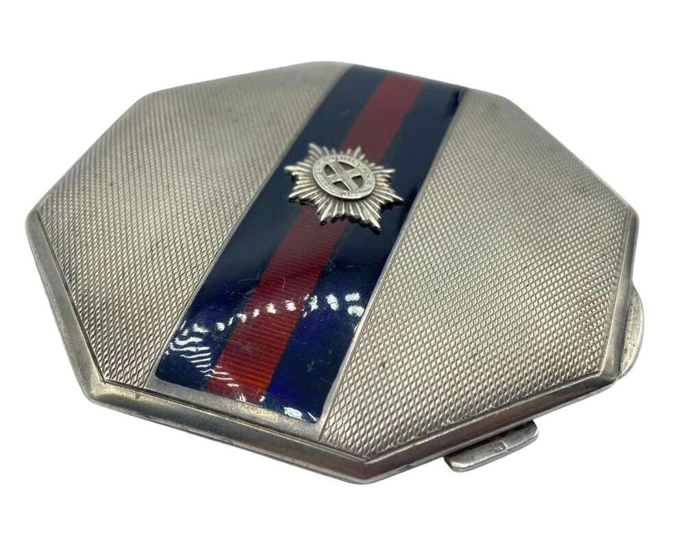 WW2 Silver Hallmarked & Guilloch&eacute; Enamel Coldstream Guards Sweetheart Compact