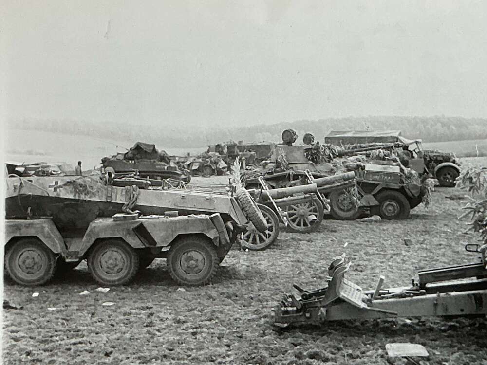 A rare press photograph of abandoned German equipment River Meuse January 1945
