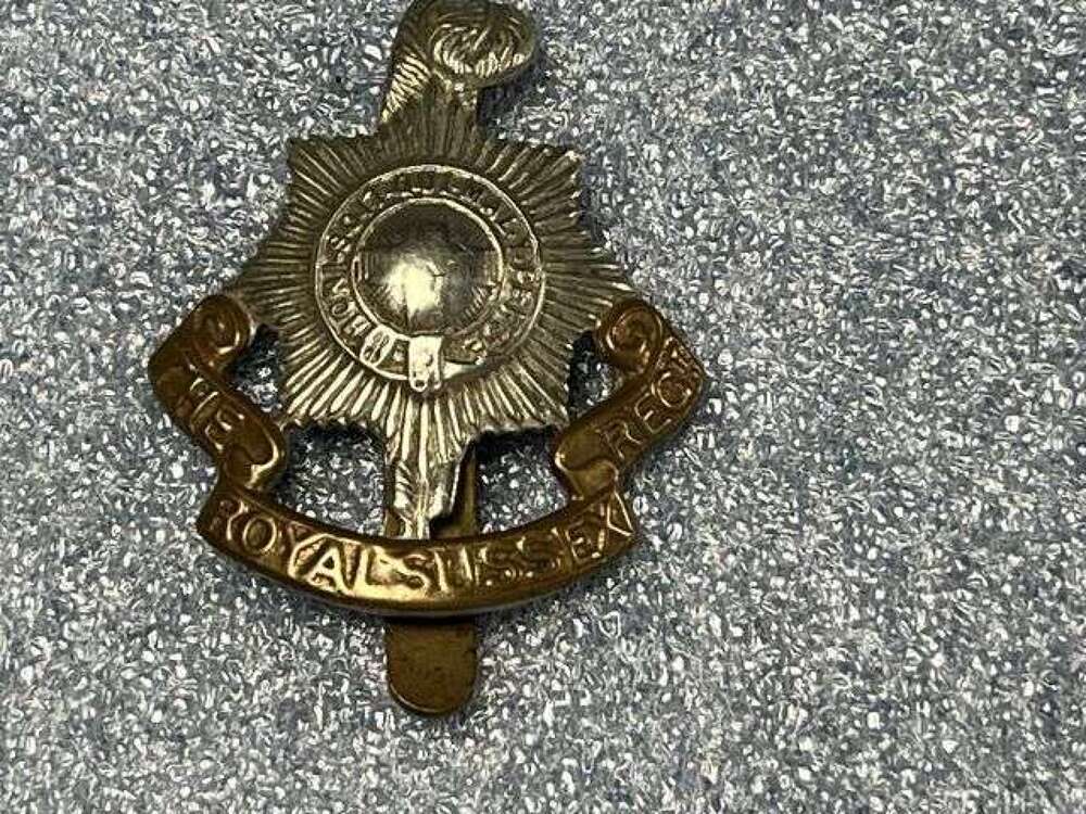 96) Original WW1 WW2 Royal Sussex Regt Bi Metal Cap Badge