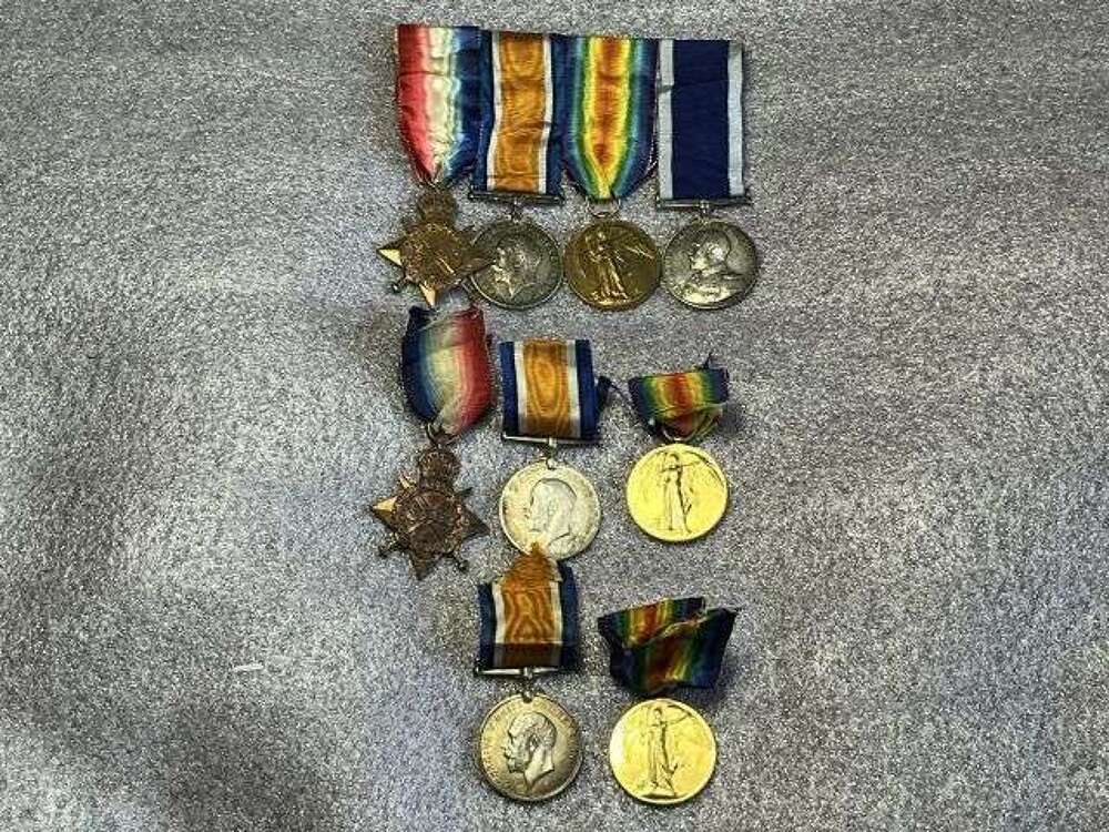 86) Excellent WW1 British Full Size Medal Sets To 3 Brothers. Royal Navy, Hampshire Regiment & Royal Engineers