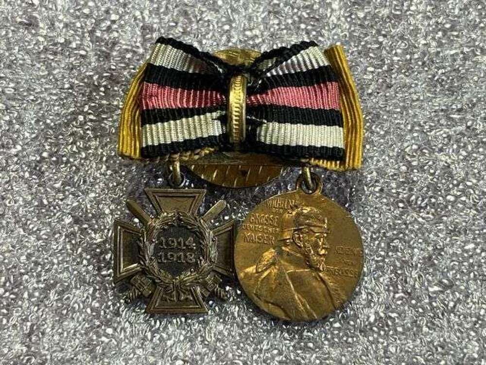 18) Lovely Original WW1 Imperial German Miniature Medal Pair With Button Hole Fitting