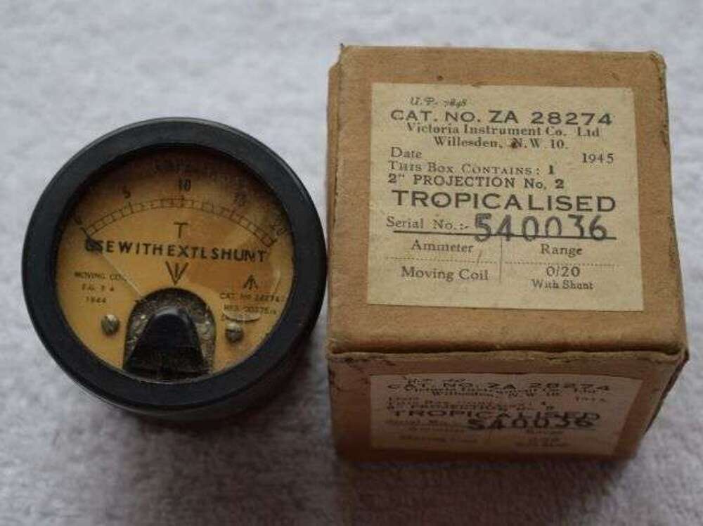 79) Excellent Original Boxed British Army Amperes Moving Coil Gauge 1944 Tropicalised