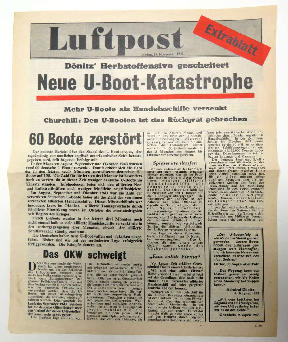 Pre D-Day Luftpost Air Dropped German Propaganda Leaflet G98 November 24th 1943